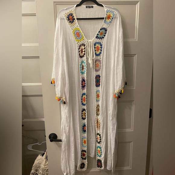 White crochet colorful granny square kimono~one size fits most - Picture 1 of 13
